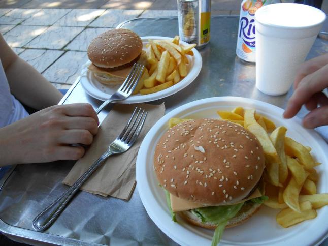 vegan burger and chips
