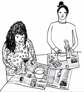 Vegan book for children making papier mache dinosaurs in home school