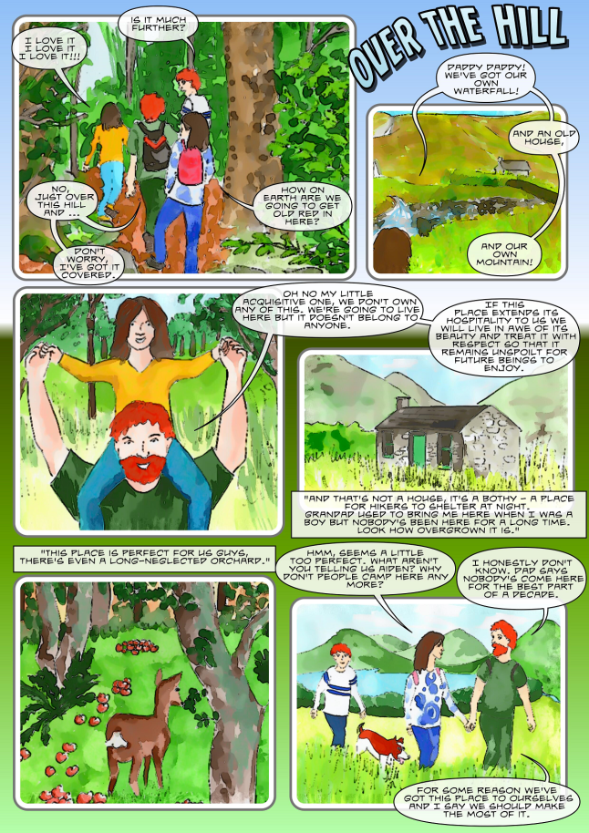 The Andersons walk through the woods to the place they want to live.  Vegan children's story.