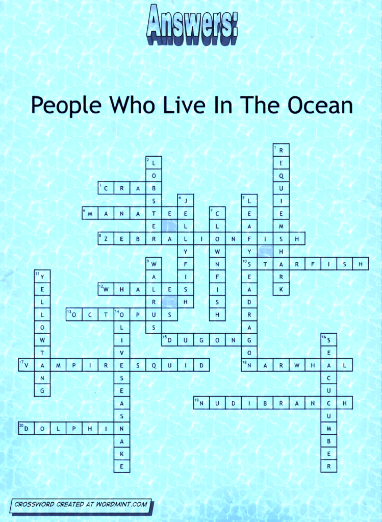 People who live in the ocean crossword puzzle answers