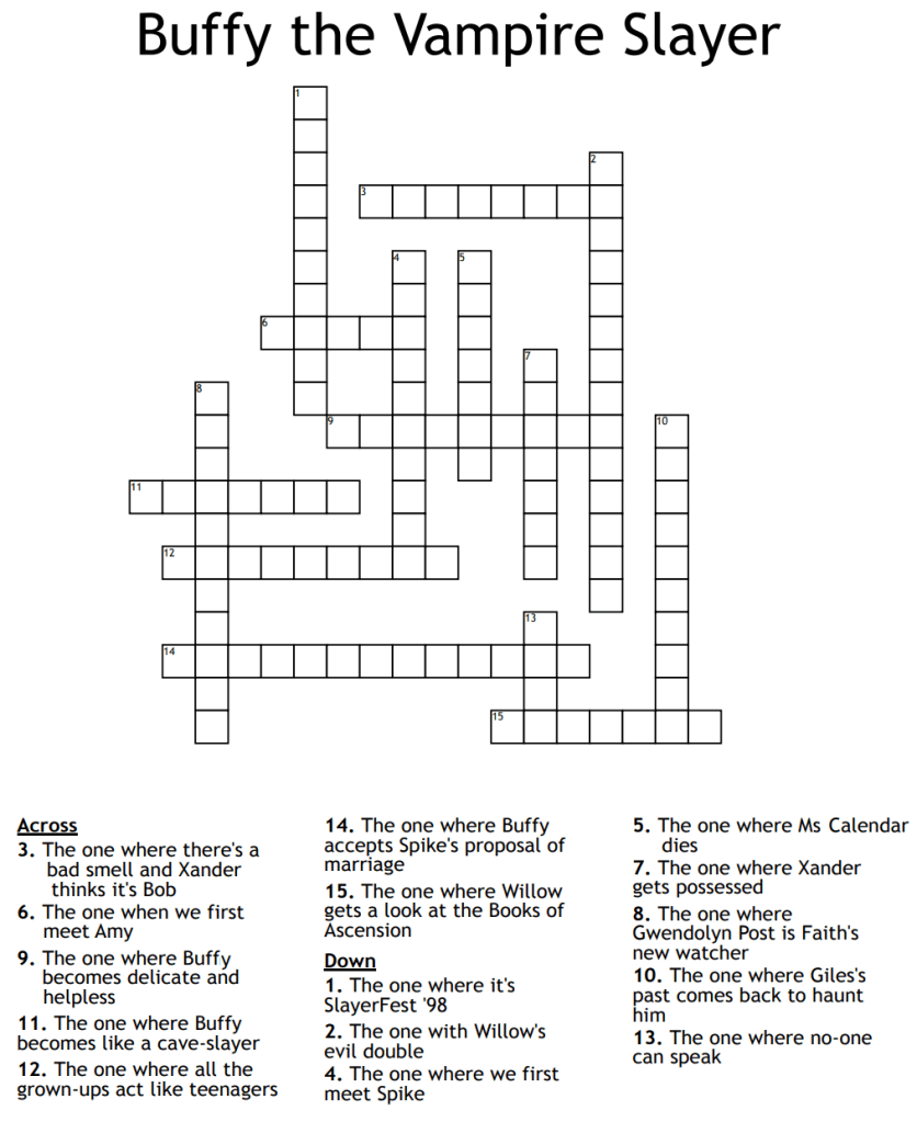Buffy the Vampire Slayer crossword puzzle