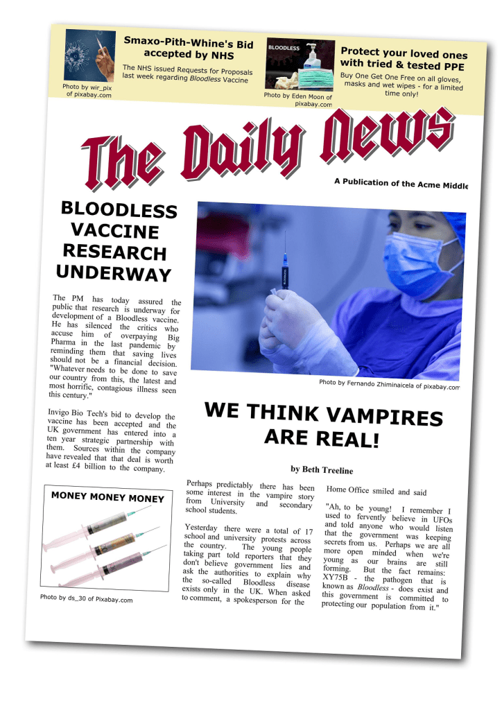 newspaper in vegan vampire story